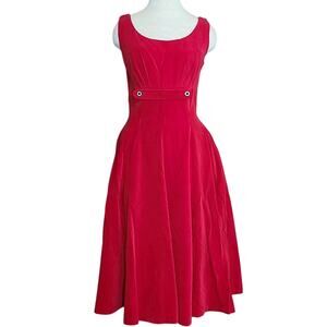 VTG 1950s Fit & Flare Red Velvet Dress Rockabilly Swing Party Holiday 32" Bust